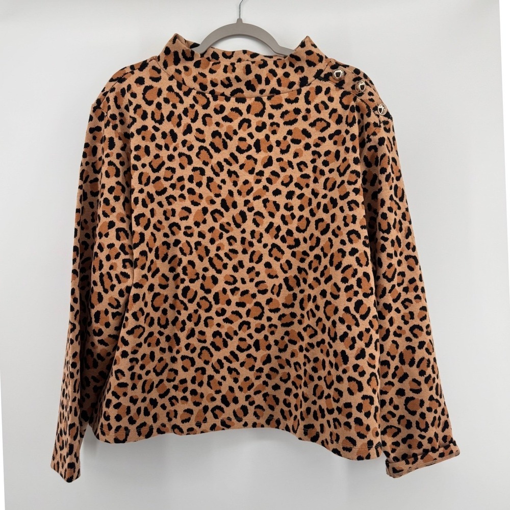 Leopard Animal Print Mock Neck Button Shoulder Top XXL Mob Wife Ann Taylor